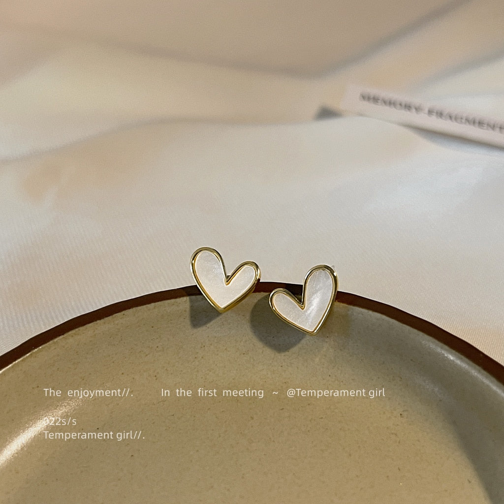 Cute Korean Earrings Heart Bling Zircon Stone Rose Gold Color Stud Earring for Women Fashion Jewelry 2025 New Gift